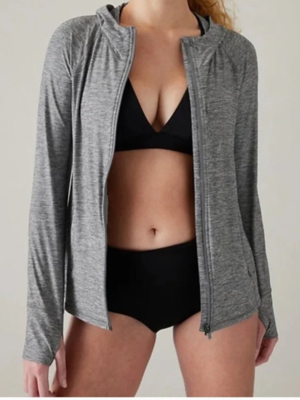 Athleta Pacifica Illume UPF Relaxed Jacket gray lightweight zip up‎ hoodie LP